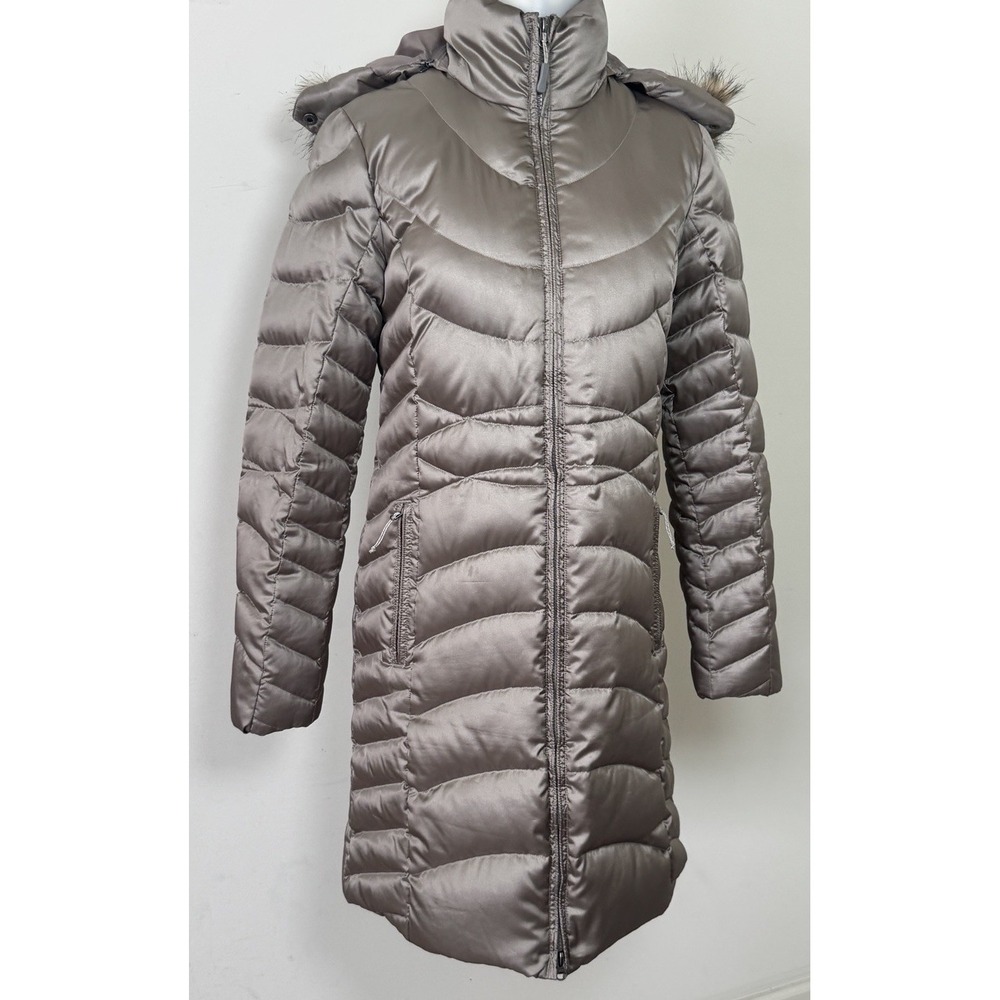 Eddie Bauer 650 Fill Down Duffle Parka Jacket Long Faux Fur Womens Small Brown